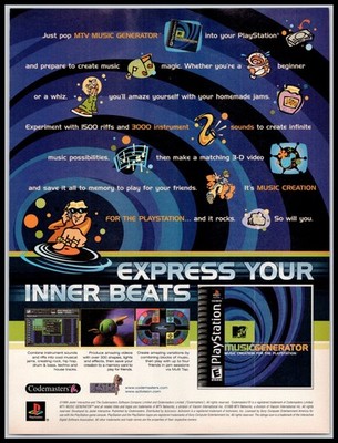 1999 MTV Music Generator PlayStation Codemasters Game Full Page Print Ad