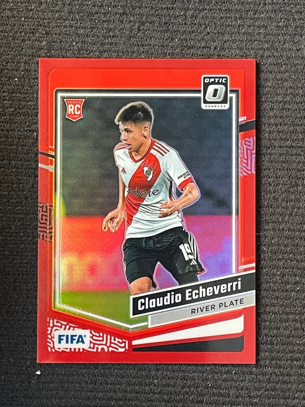 Claudio Echeverri 2023-24 Panini Donruss FIFA Optic Red Prizm 028/299 RC #164
