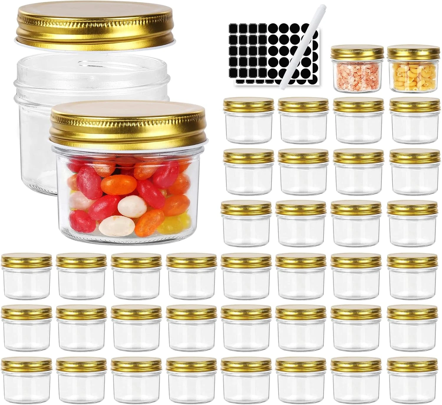 4 Oz Clear Glass Jars with Metal Golden Lids, Pack of 40, 100Ml round Canning Ja
Opens in a new wind
