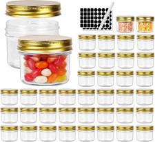 4 Oz Clear Glass Jars with Metal Golden Lids, Pack of 40, 100Ml round Canning Ja