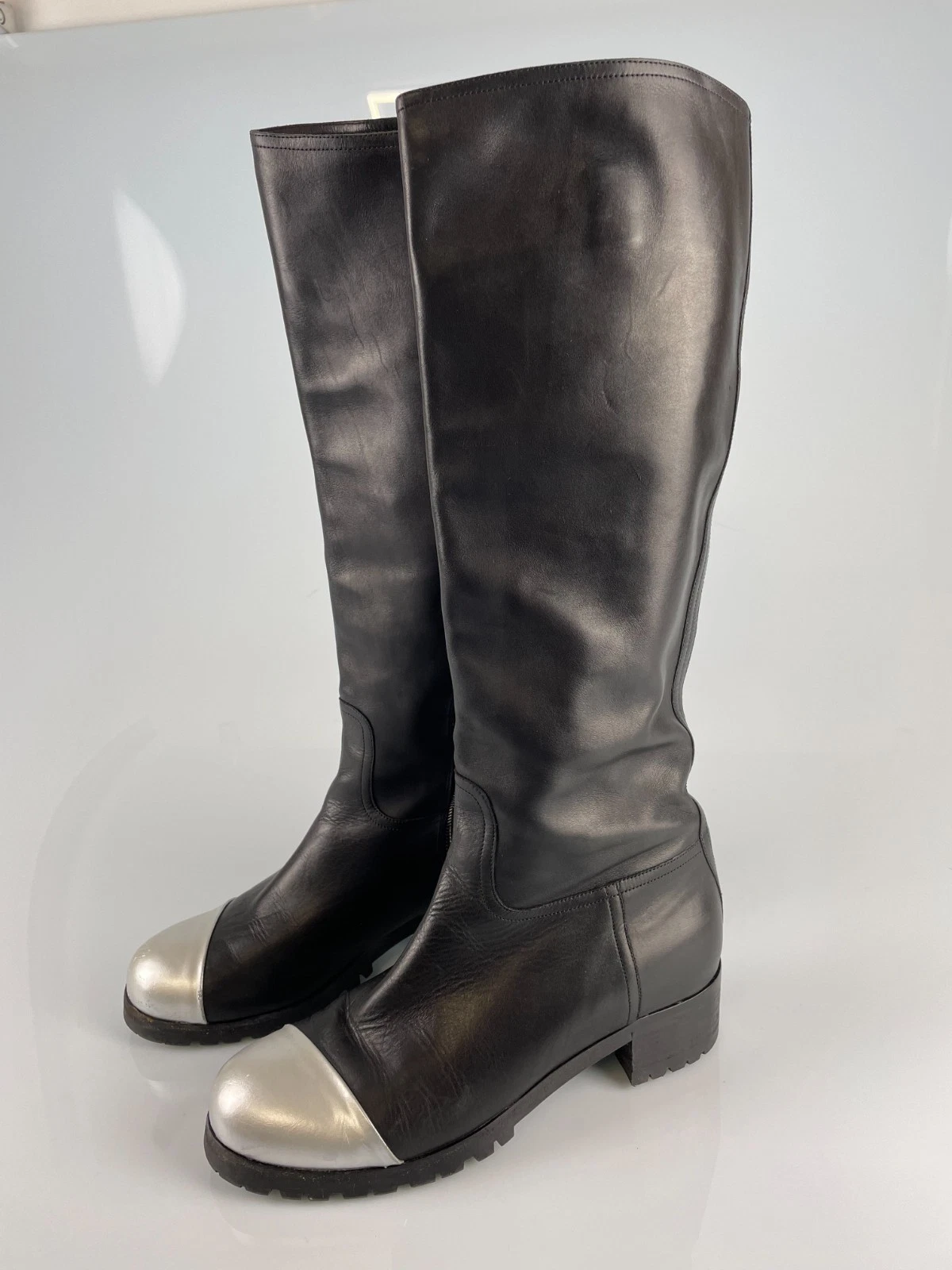 Miu Miu — Miu Miu Leather Boot High Black And Silver Size 39.5 .