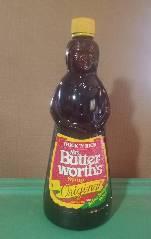 VTG Mrs Butterworth Amber Brown Glass Syrup Bottle Paper Label 36 Oz 4/24/7?