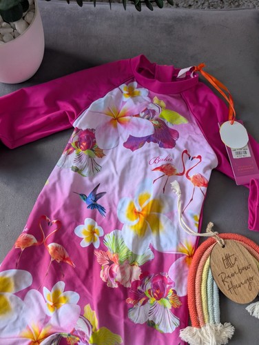 nuovo Ted Baker bambina nuoto tutto in uno con cappello età 4-5 anni Sunsafe UV rosa estate - Foto 9 di 14