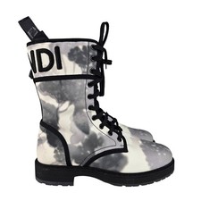 Fendi Womens Grey Tie Dye Embroidered Logo Canvas Combat Boots Size UK 5 EU 38