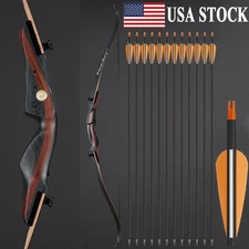 TOPARCHERY 62" Takedown Recurve Bow 20-50lbs Wooden Riser Archery Target Hunting