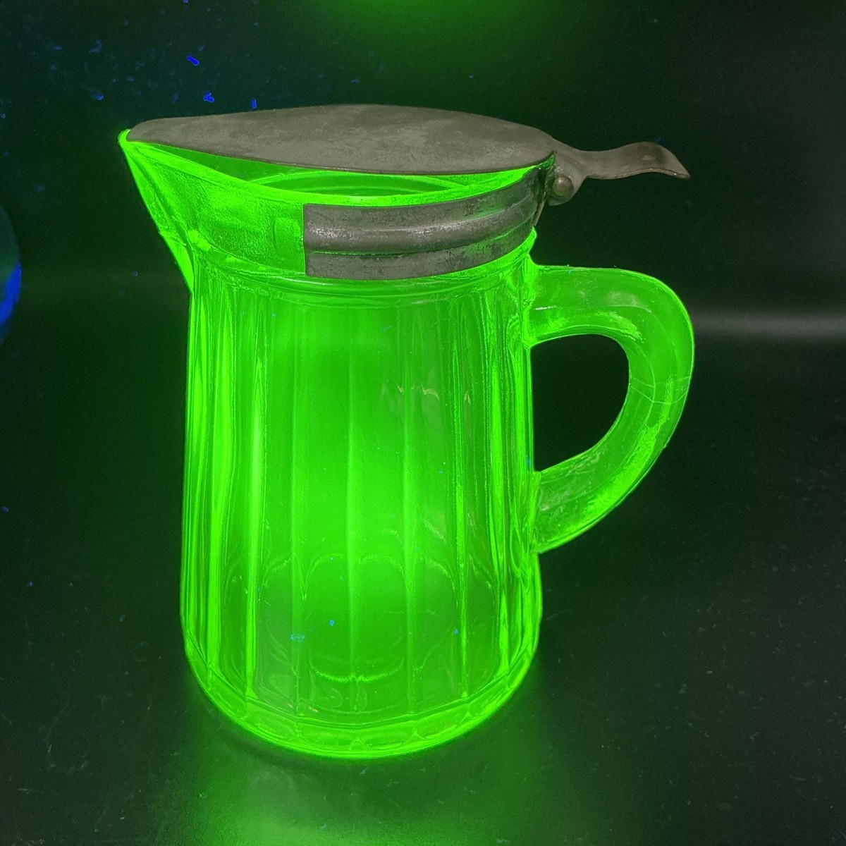 Uranium Green Antique Syrup Dispenser Pitcher Depression Vaseline