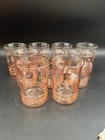 Set of 7 ~ Pink Depression Glass Tumblers ~ Etched Leaves ~ 4" Tall