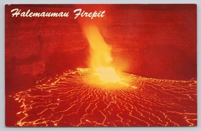 Postcard ERUPTION OF KILAUEA VOLCANO Halemaumau Firepit Hawaii National Park.