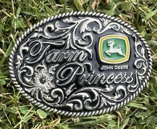 John Deere Belt Buckle Womens Silver Farm Princess Western Floral Enamel Oval