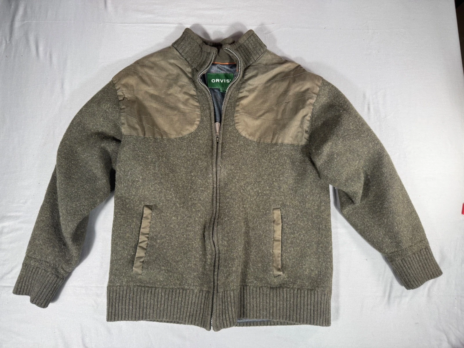Orvis Wool Jacket Full Zip Sweater Lined Shooting Field Hunting Men's Lrg Green