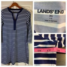 Lands' End Swim Cover Dress Blue Striped XS 2-4 Nautical Yachty Preppy Coastal