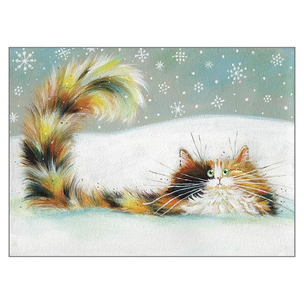 Tortie in Snow Cat Christmas Card Kim Haskins Humorous Greeting Cards Xmas Cats