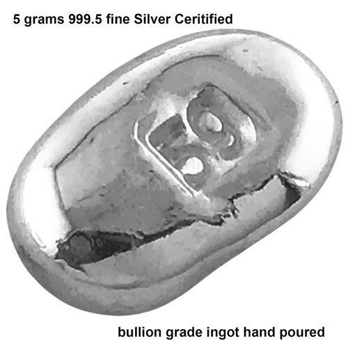 Silver Bar 999.5 Fine 5 Grams Bullion Certified Quality Ingot Hand Poured
