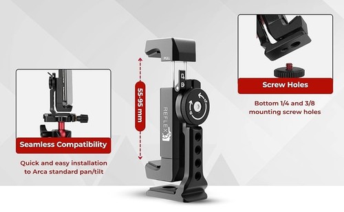 REFLEX Aluminum Phone Holder Tripod Mount with 360°, Cold Shoe, Arca Swiss Plate - Picture 12 of 15