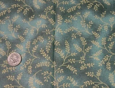1 Yard Vintage Cotton Fabric Beth Bruske David Textiles Teal with Leaves