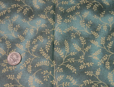 1 Yard Vintage Cotton Fabric Beth Bruske David Textiles Teal with Leaves