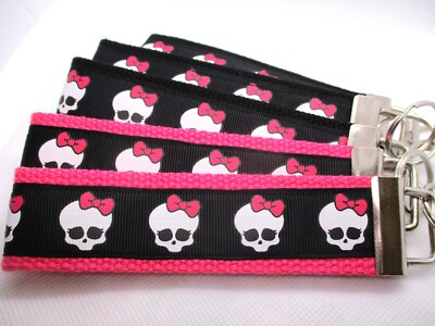 Monster High Skull Ribbon on Strong Webbing Key Fob, Keychain, Wristlet