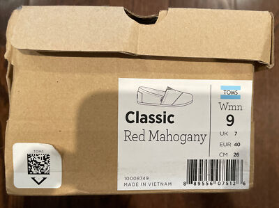 TOMS Classic Slip On Shoes - Red Mahogany - Women s Size 9 - Brand New in Box