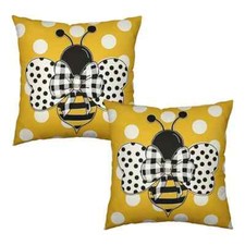 NEW ADORABLE SET OF 2 - SUMMER BEE POLKA DOT PILLOW COVERS 18X18