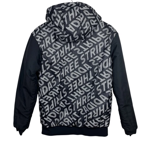 Adidas Neo Reversible Puffer Hoodie Jacket Medium Black Logo Graphic Print image 6