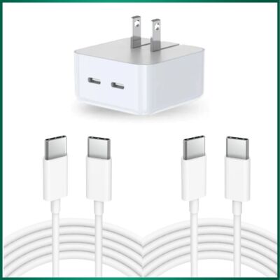 Dual USB-C Fast Charger PD 35W Power Block Type C Cable For iPhone 15 16 Pro Max