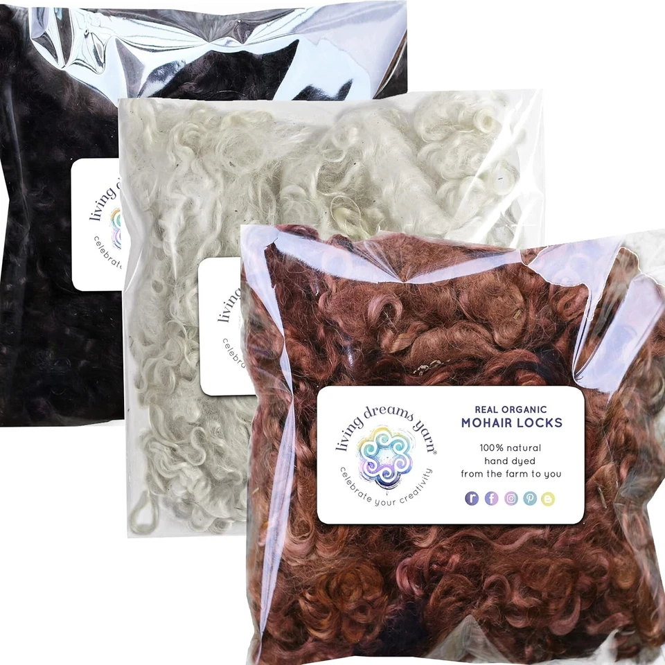 Organic Hand Dyed Real Mohair Locks for Crafting - 3 Oz in White, Brown, Black - Image 3 of 4