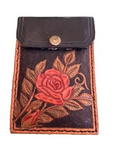 vintage hand-tooled leather pouch with rose