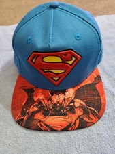 DC Comics Superman Licensed Blue Hat Cap W/Red Printed Brim, YOUTH Snapback NEW