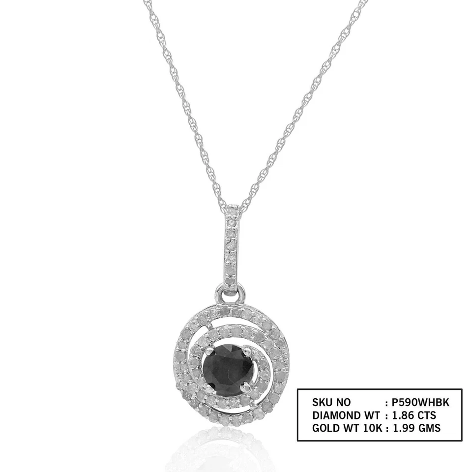 Halo solitario gota remolino diamante blanco y negro natural de oro blanco de 10 quilates Foto 4 de 4