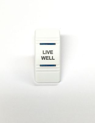 Euro Rocker Switch Cover- LIVE WELL. White with Two Blue Lenses. Contura III....