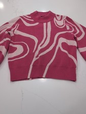 French Connection Women s M Maryssa Jacquard Sweater Pink Cropped Jumper