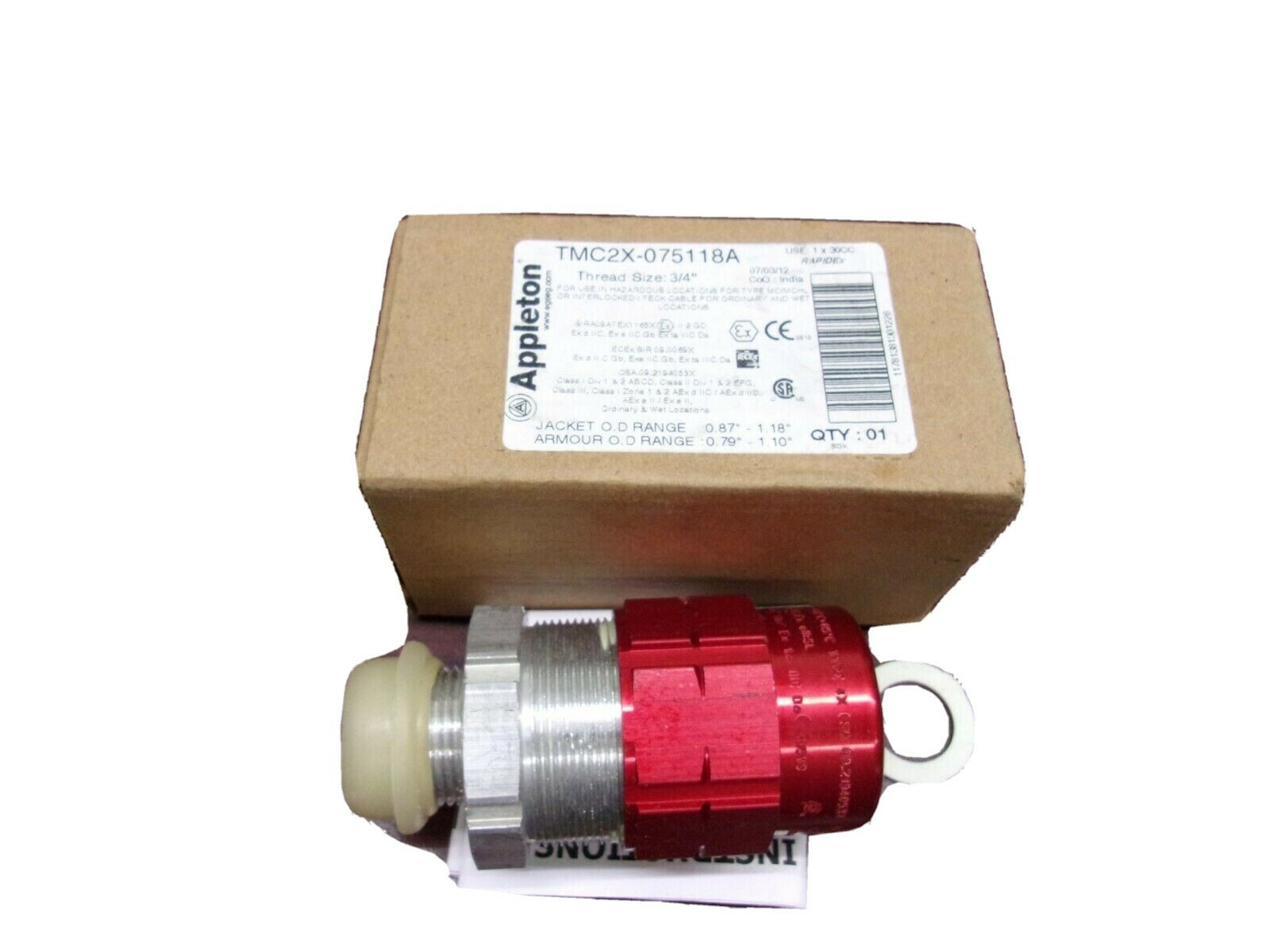 Appleton TMC2X-075118A Connector 3/4"NPT X 1" MC Cable Gland Watertight ...