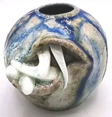 Weird Studio Pottery Signed 1995 Cobalt Drip Glaze Pot/Vase 3D Sculpture Art Vtg