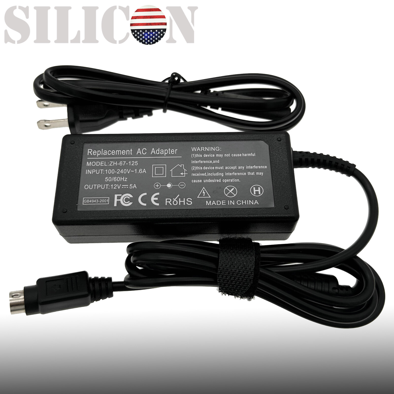 12V 5A 60W Power Adapter - 4-Pin Connector For Sanyo CLT2054 LCD TV/Monitor