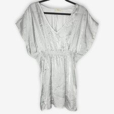 Nicolette Womens Dress Medium Light Grey V-Neck  Kaftan Shiny Short Cocktail