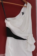 NEW Vera Wang Gorgeous White Blk Jacquard Silk 1 Shoulder Cocktail Dress 6 $320