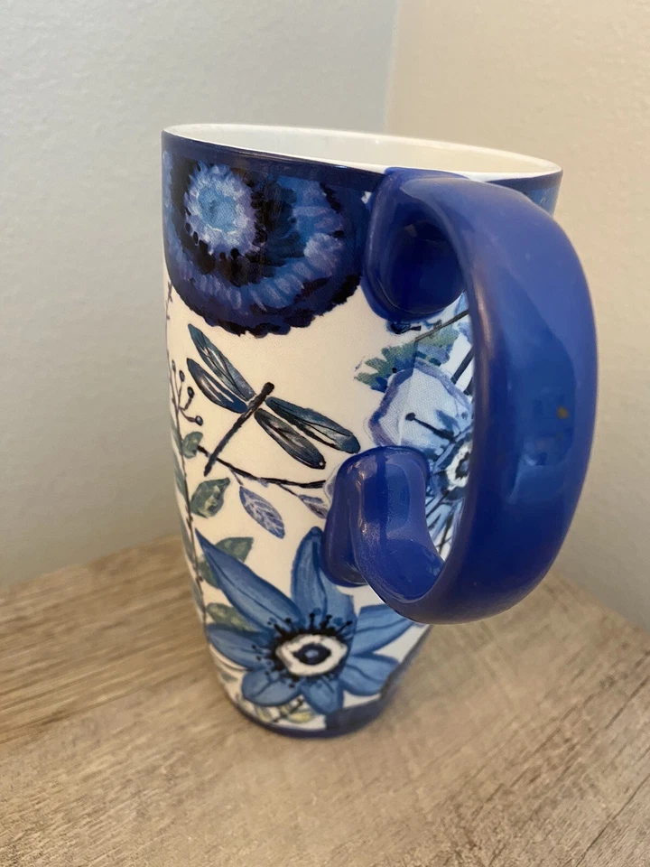 Cypress Home Coffee Mug Blue White Flowers Dragonfly Cup Floral - Image 3 of 4