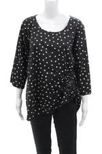 Tulip Womens Polka Dot Gathered Long Sleeves Blouse Black White Cotton Size Larg