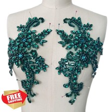 Green Lace Patches Rhinestone Bodice Appliques Wedding Dress