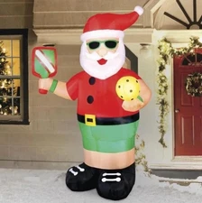 6ft LED Santa Claus Playing Pickleball Christmas Inflatable Yard Holiday Decor