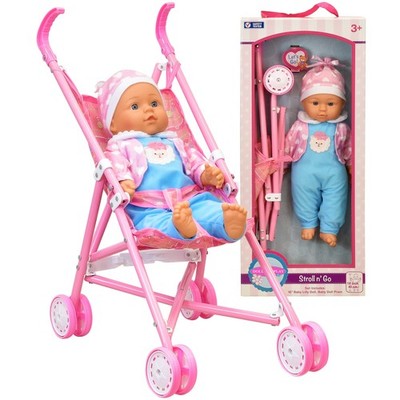 My First Baby Doll Stroller, Soft Body 16 Inch Baby Doll Included Fun Play Combo