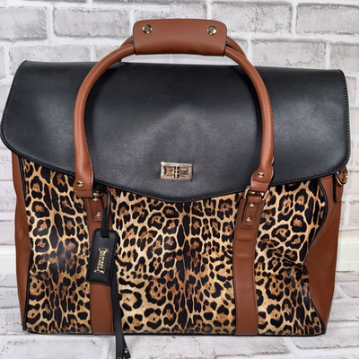 #ad Badgley Mischka Weekender Travel Bag Leopard Cheetah Print Leather $69.99