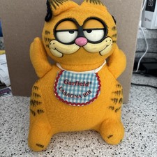 Mattel Garfield Pull String Toy. Wearing Lasagna Bib. Working. 1983