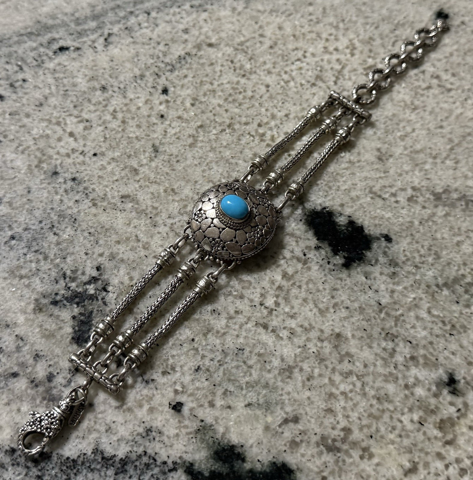 SARDA Fine Jewelry Sterling Sliver 925 Turquoise Chain Bracelet 