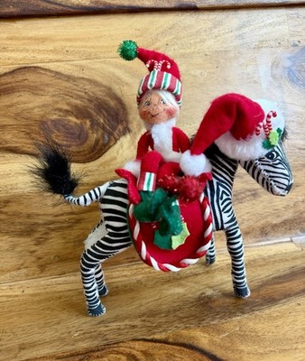 Lot of TWO Vintage Annalee 2007 Candy Cane Christmas Zebra & 2006 Posable Elf