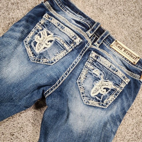 Rock Revival Nancy Jeans Damen 29 Bootcut Blau Denim Verziert Dark Wash Fade