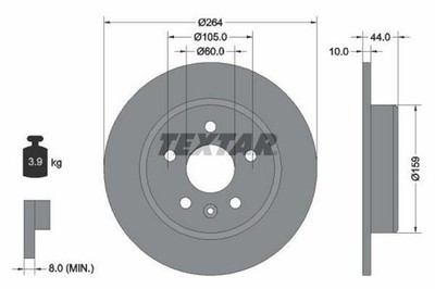 2x TEXTAR PRO Bremsscheiben Hinten für OPEL Astra K Sports Tourer (B16)