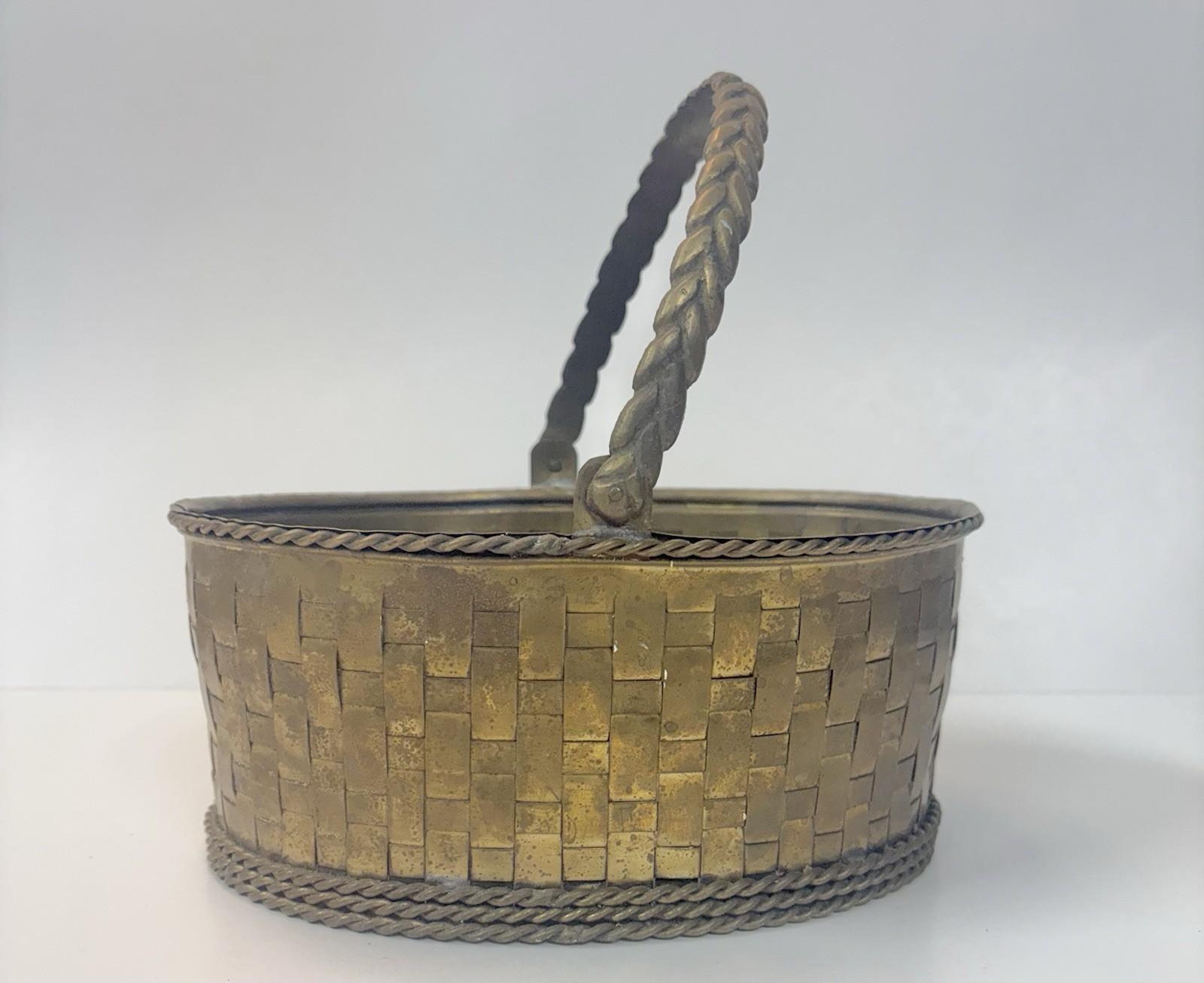 Vintage MCM Brass Woven Basket