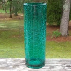 Vintage Blenko/Kanawha Crackle Glass 10" CYLINDER VASE w/Floral Winn-Dixie Label