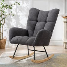 Teddy Wingback Glider Rocker, Nursing Chair Side Pocket Wood Base Nursery Grey